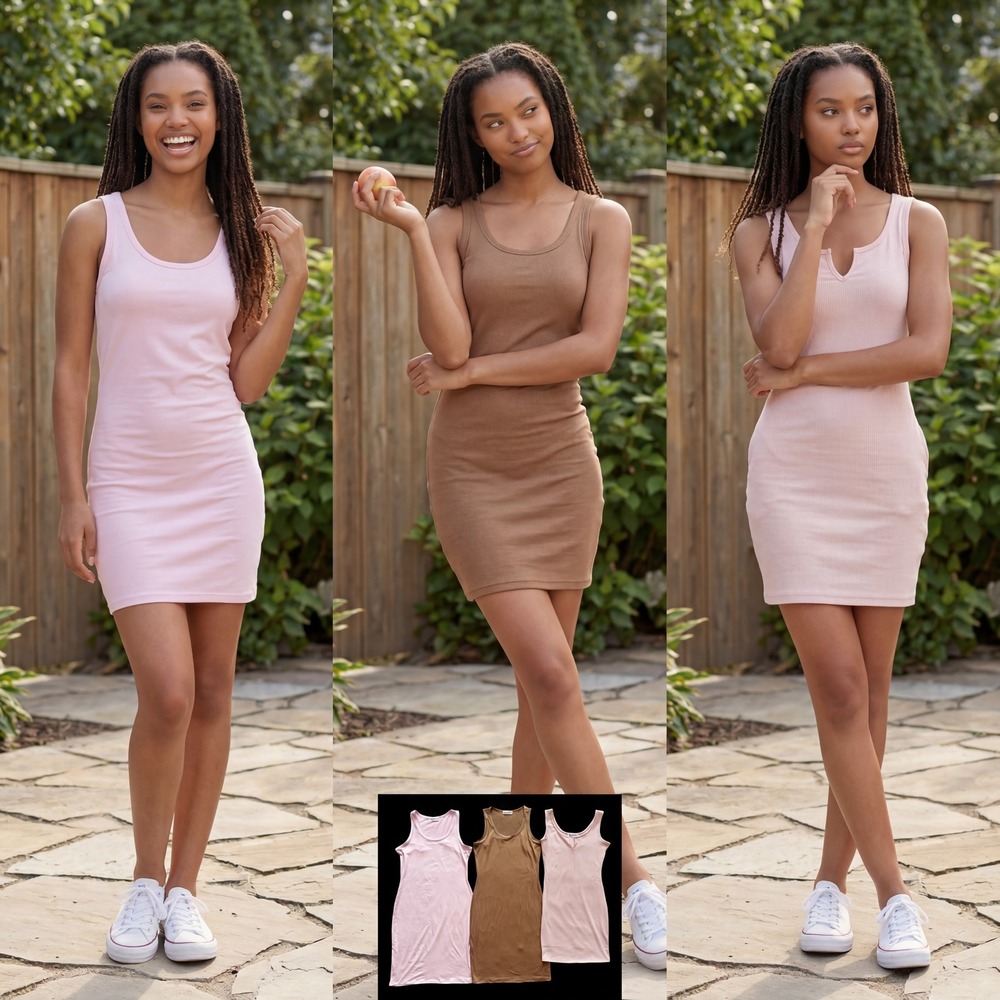 Bodycon basic Mini Dress bundle of 3 Pink Brown Medium NWOT minimalist soft girl